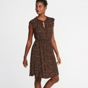 Black Floral Flutter Sleeve Dress